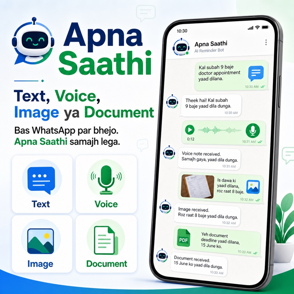 Demo: text, voice, image or document — Apna Saathi understands all