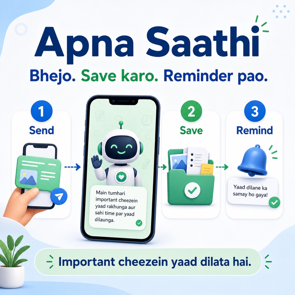 Demo: send, save, remind — the 3-step Apna Saathi flow